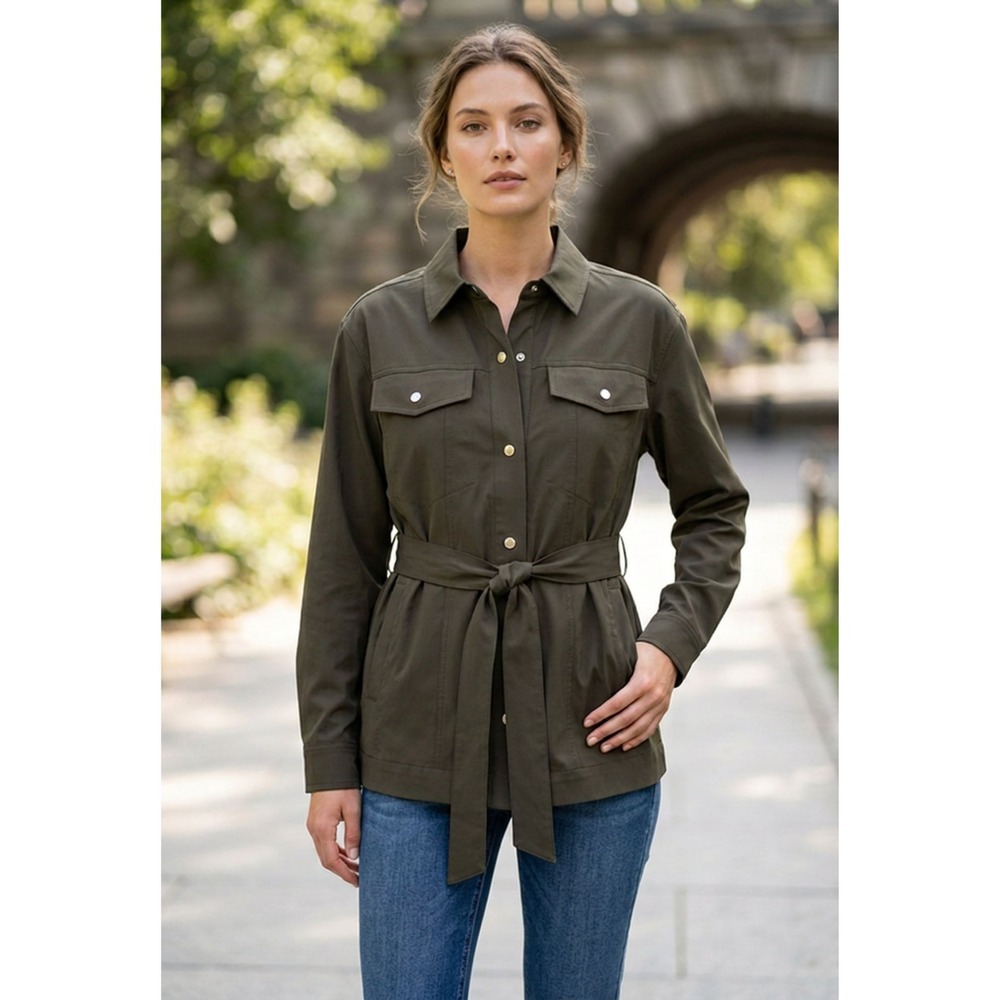 Girlfriend Collective Olive Green Belted Utility Jacket Recycled Ripstop M 2764